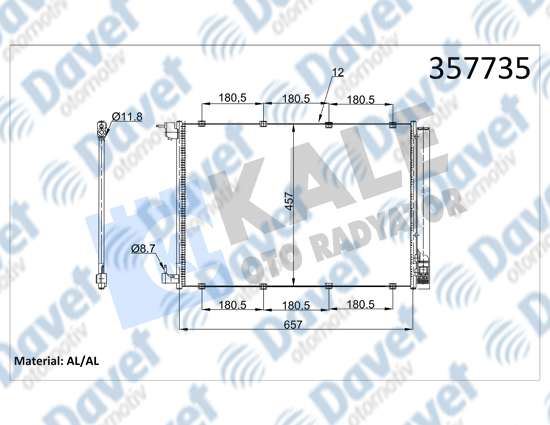 KALE 357735 Klima Radyatoru Mercedes Benz (C-Class) W205.C205.S205 14=> Cls C257 18=> (E-Class) W213.S213 16=> (S-Class) W222.V222.X222 13=> A217.C217 14=> (V-Class) Vito W447 19=> Kurutucusuz (Brazing Al/Al) (641x457x12)  ####